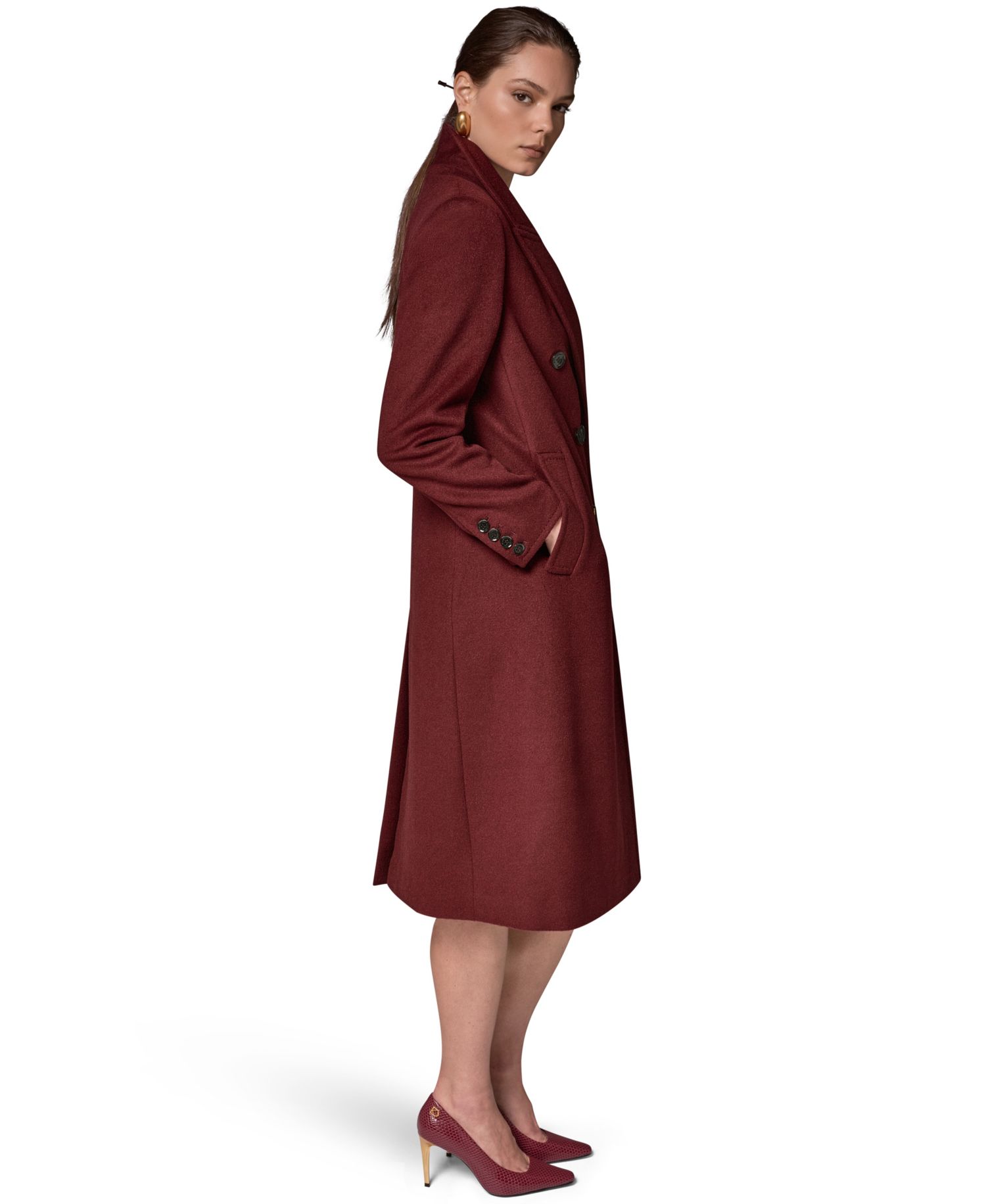 Women's Double-Breasted Long Wool-Cashmere Blend Coat
