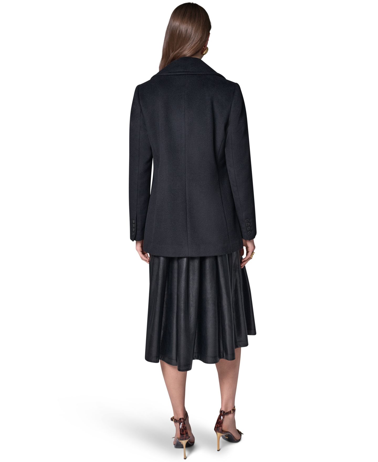 Женское короткое двубортное шерстяное пальто Donna Karan New York, цвет: Чёрный — фото 5