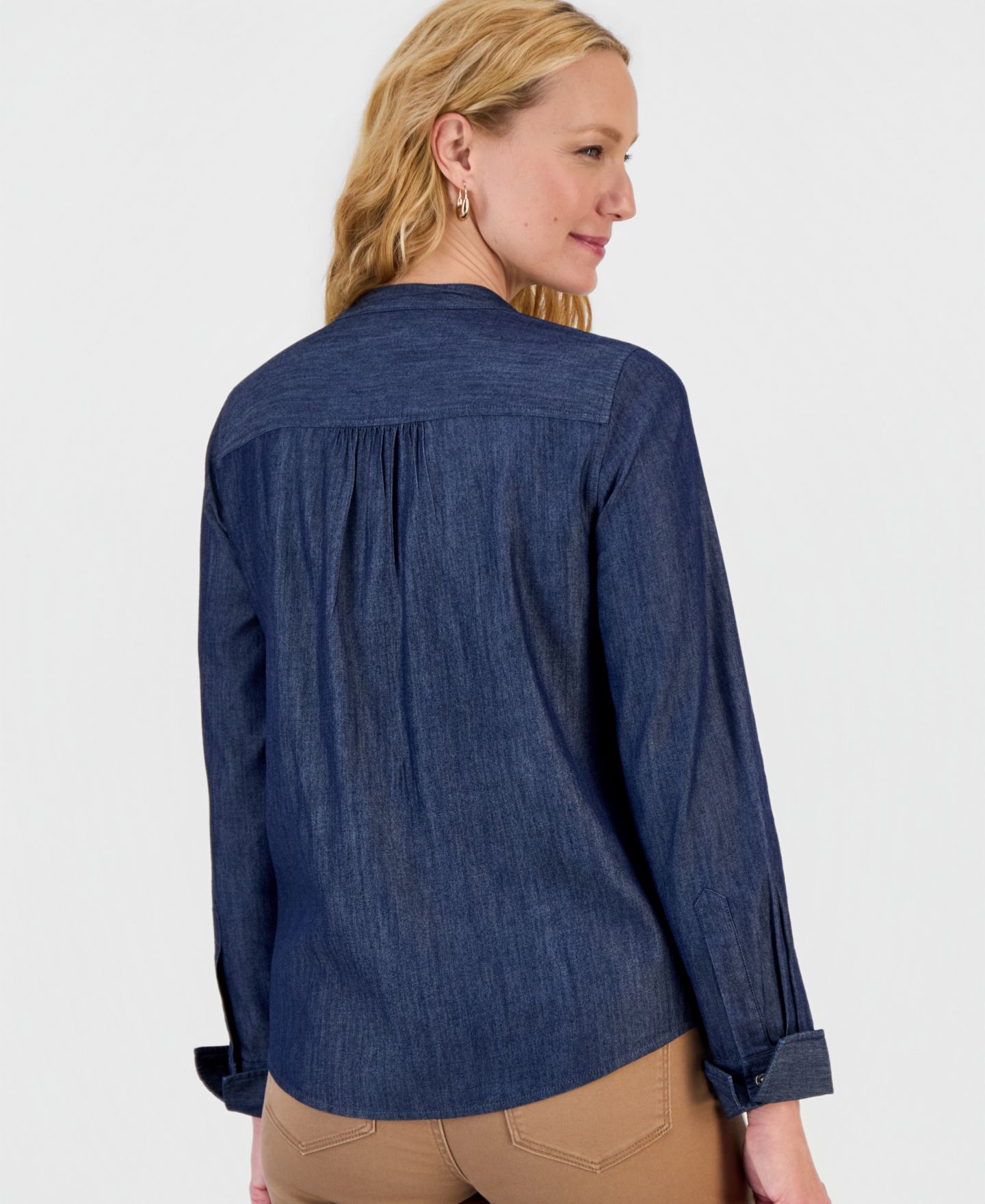 Женская блузка Nautica Long-Sleeve Ruffle Chambray, цвет: Лазурный — фото 4