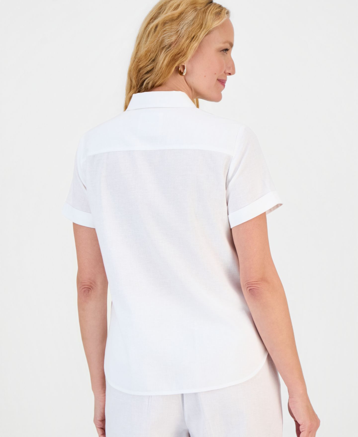 Женская рубашка Nautica Linen-Blend Short-Sleeve Point-Collar Camp, цвет: Яркий белый — фото 2