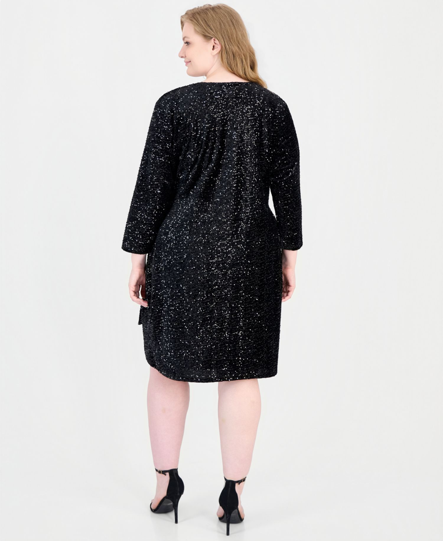 Plus Size Sequin Wrap V-Neck Dress