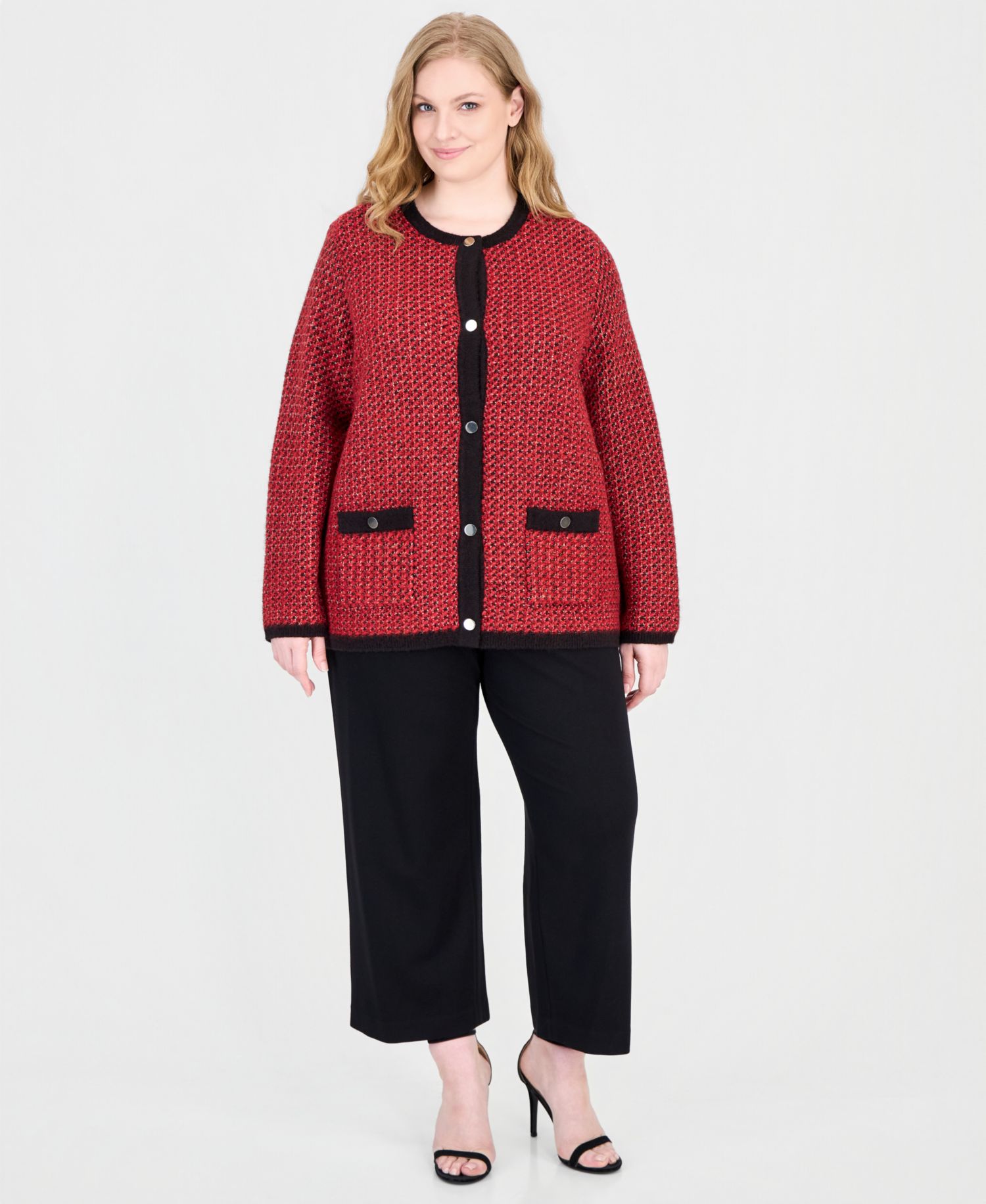 Plus Size Boucl&eacute; Crewneck Cardigan