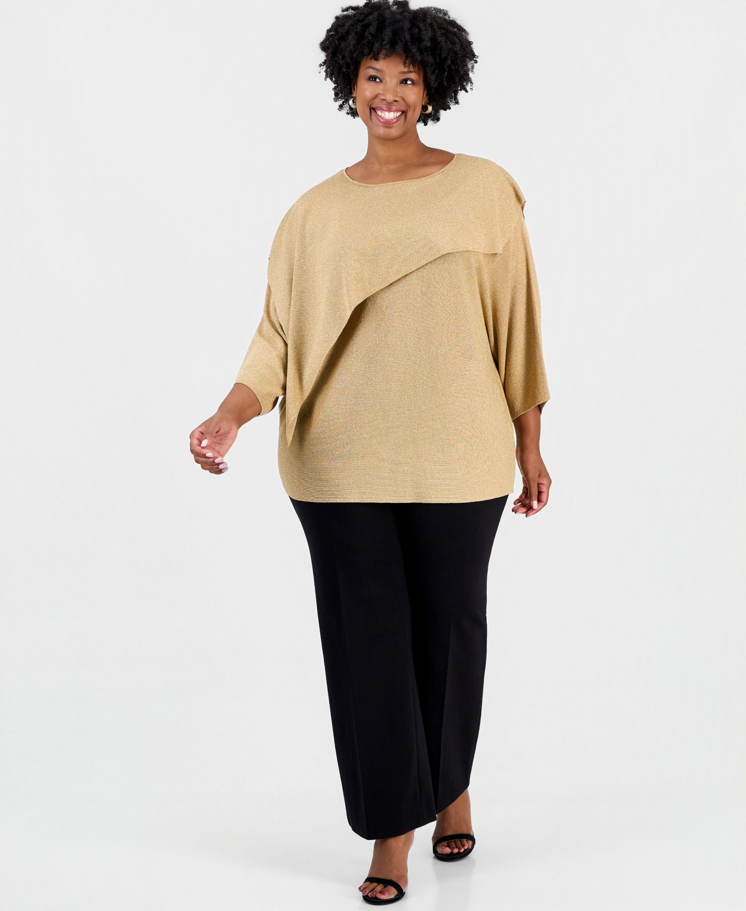 Plus Size Lurex Asymmetrical Boat-Neck Cape