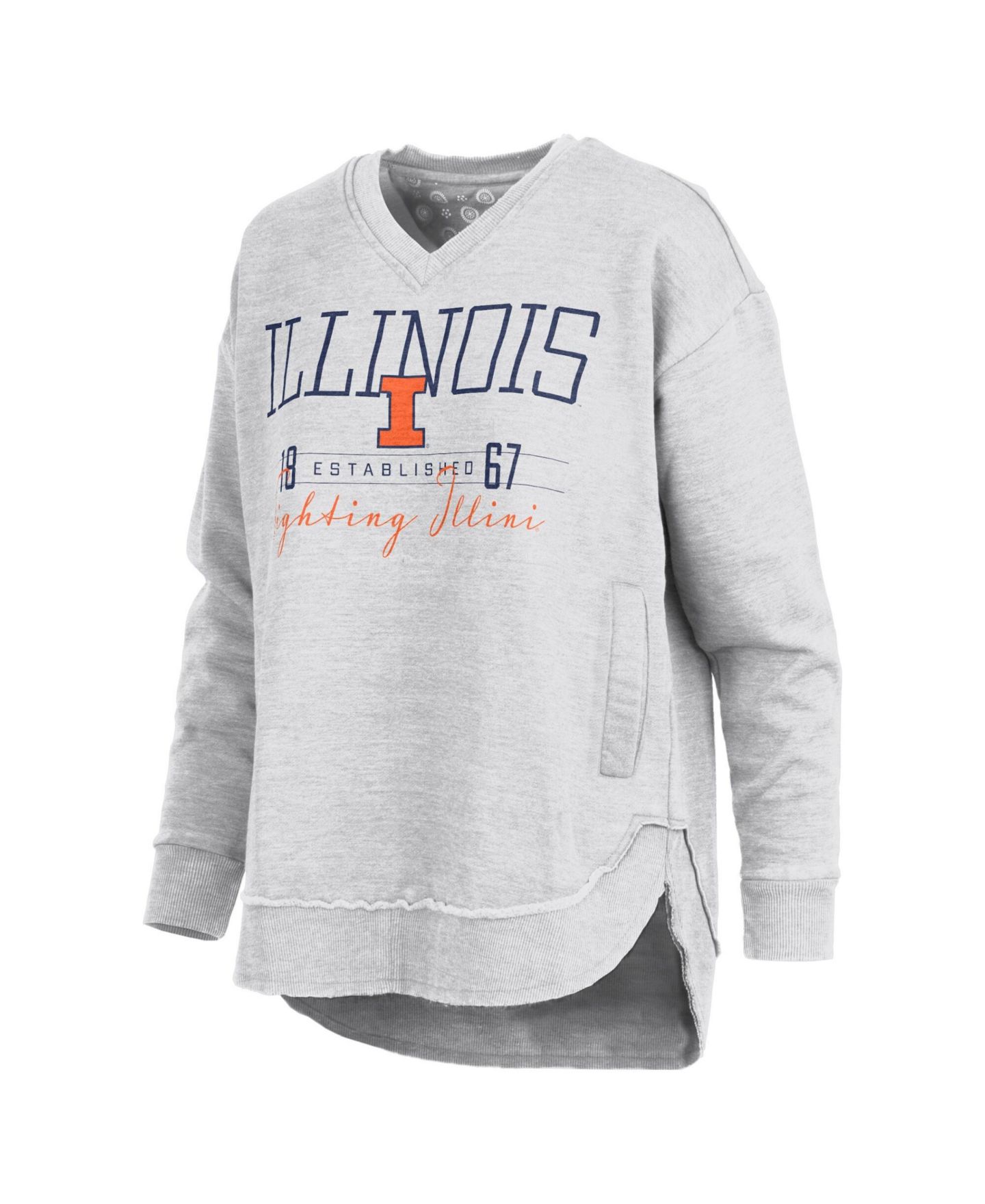 Женская толстовка Pressbox Heather Gray Illinois Fighting Illini Marcus East Hall Poncho V-Neck — фото 2