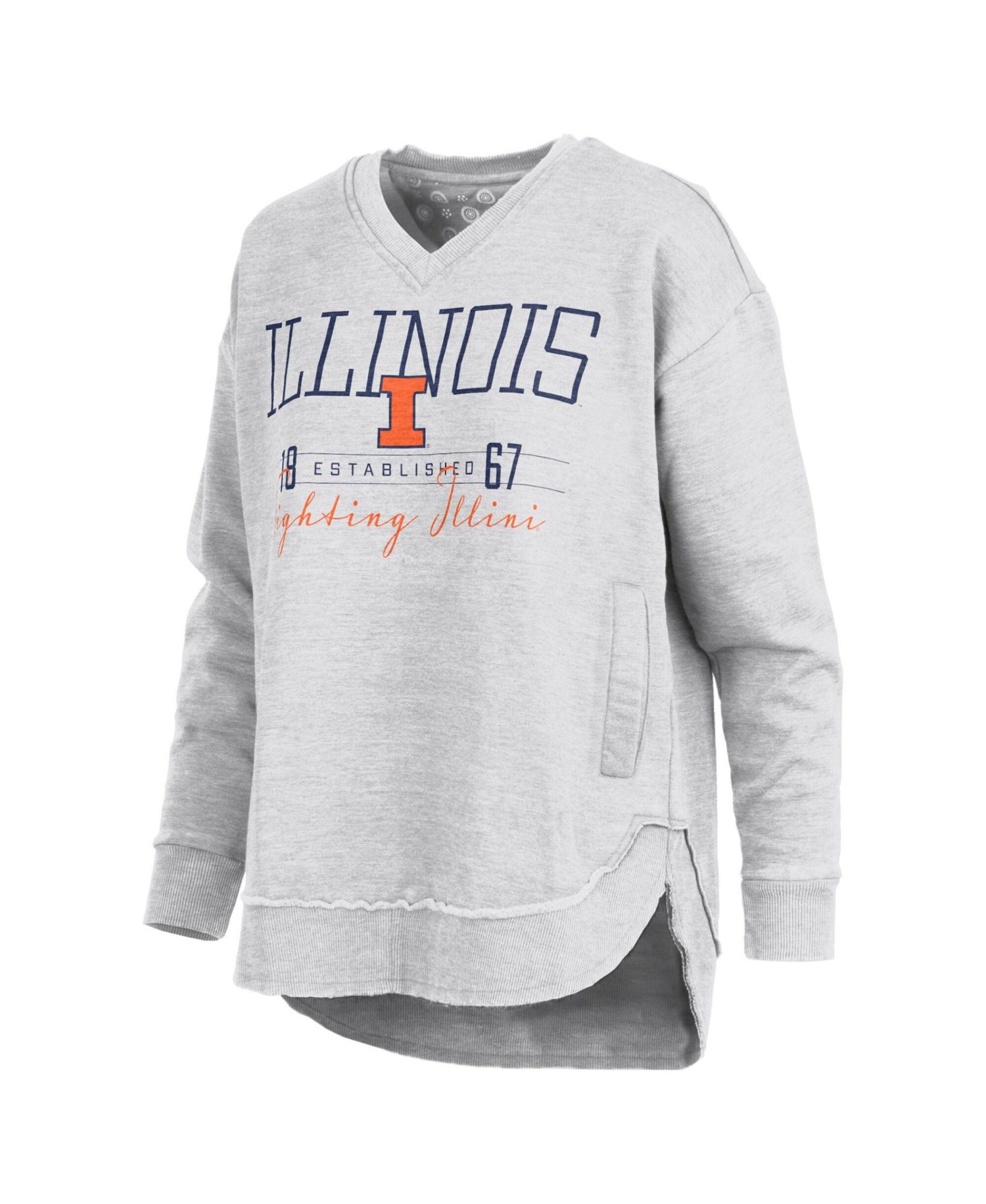 Women's Heather Gray Illinois Fighting Illini Marcus East Hall Poncho V-Neck Sweatshirt
