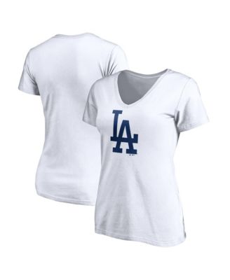 Women's White Los Angeles Dodgers Logo Athletic V-Neck T-Shirt
