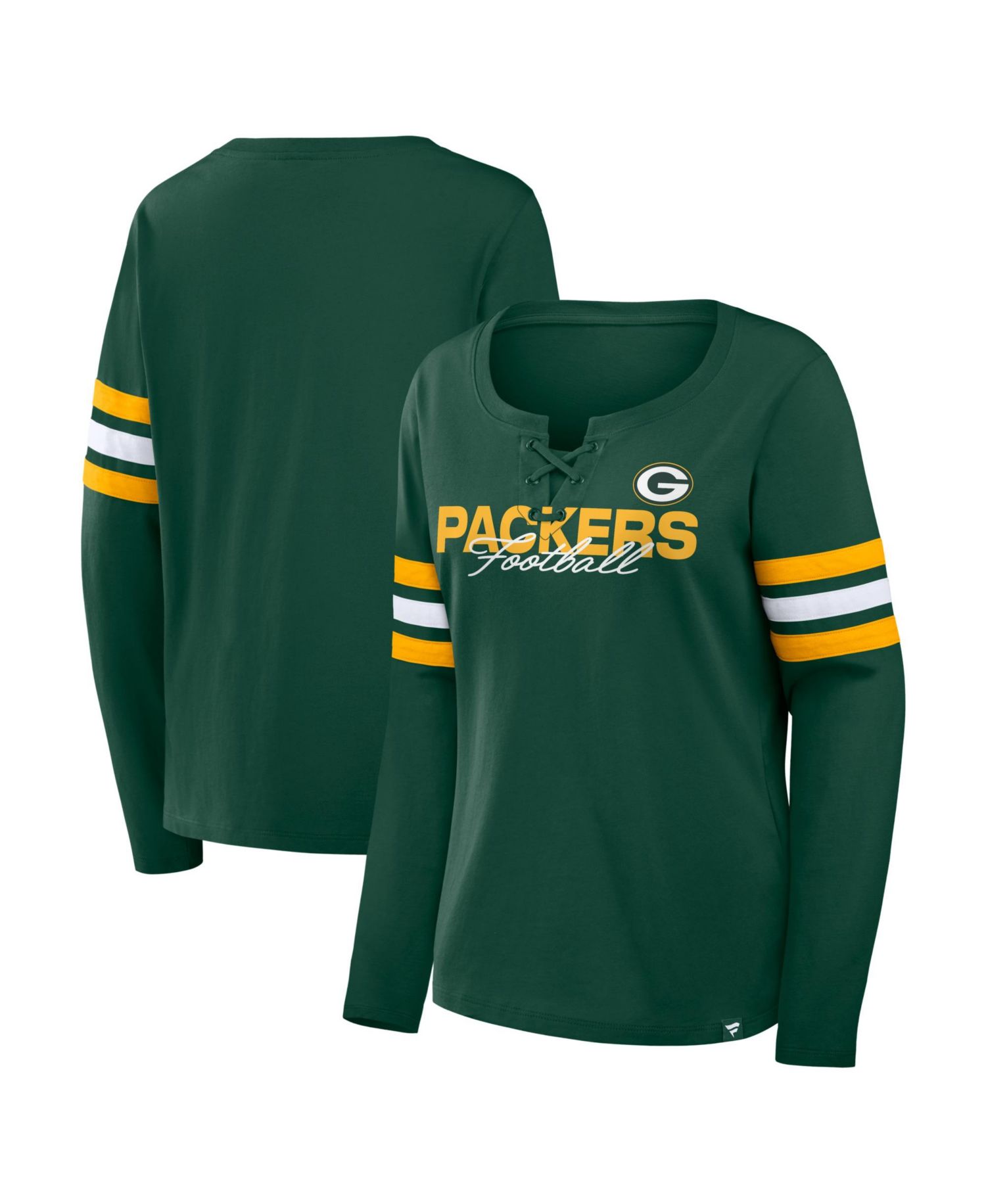 Women's Green Bay Packers Team First Coverage Scheme Lace-Up Neckline Long-Sleeve T-Shirt