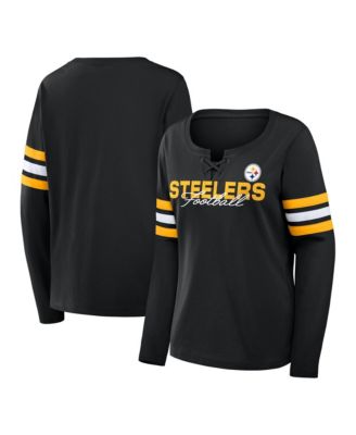 Women's Black Pittsburgh Steelers Team First Coverage Scheme Lace-Up Long Sleeve T-Shirt
