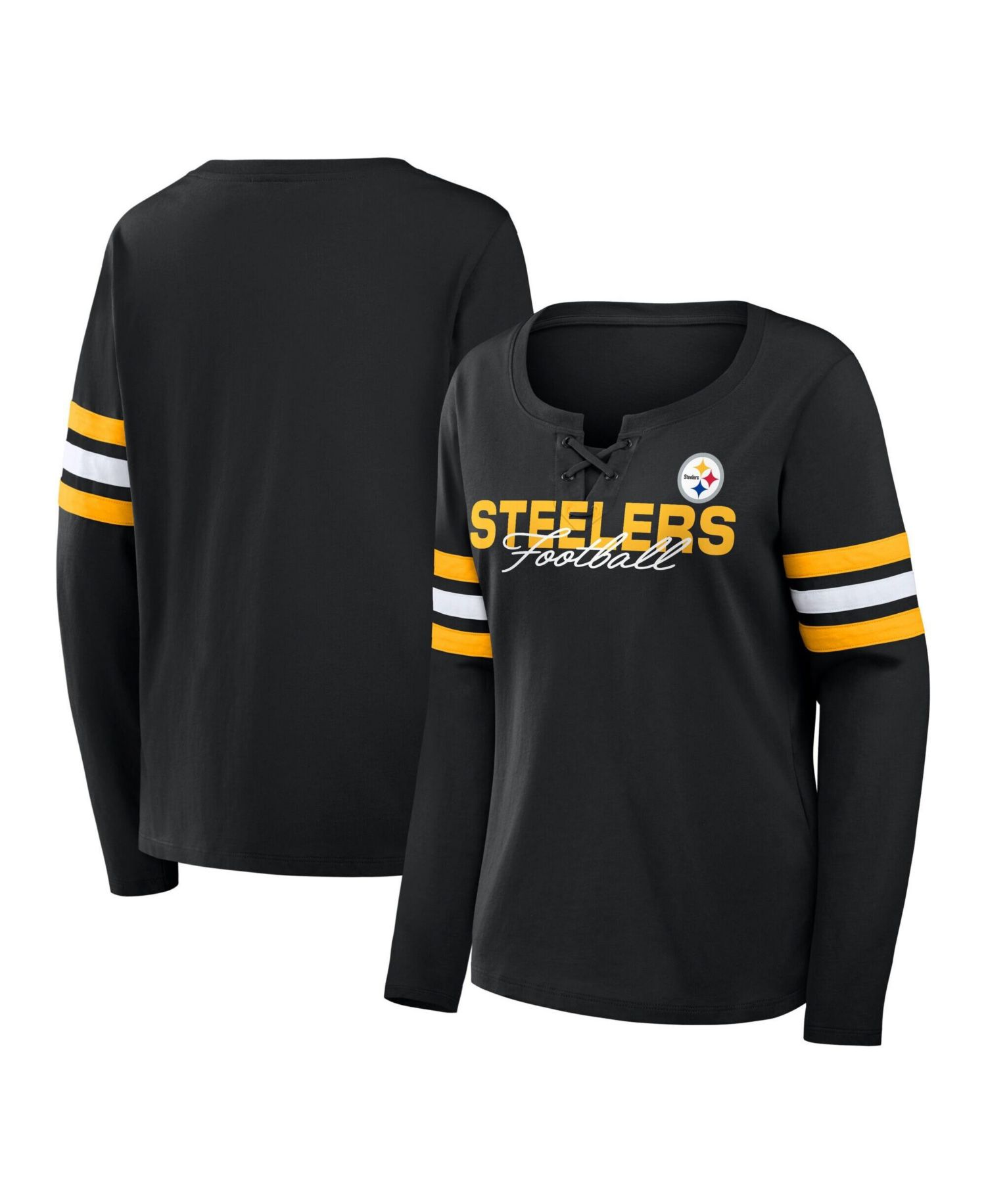 Women's Pittsburgh Steelers Team First Coverage Scheme Lace-Up Long-Sleeve T-Shirt