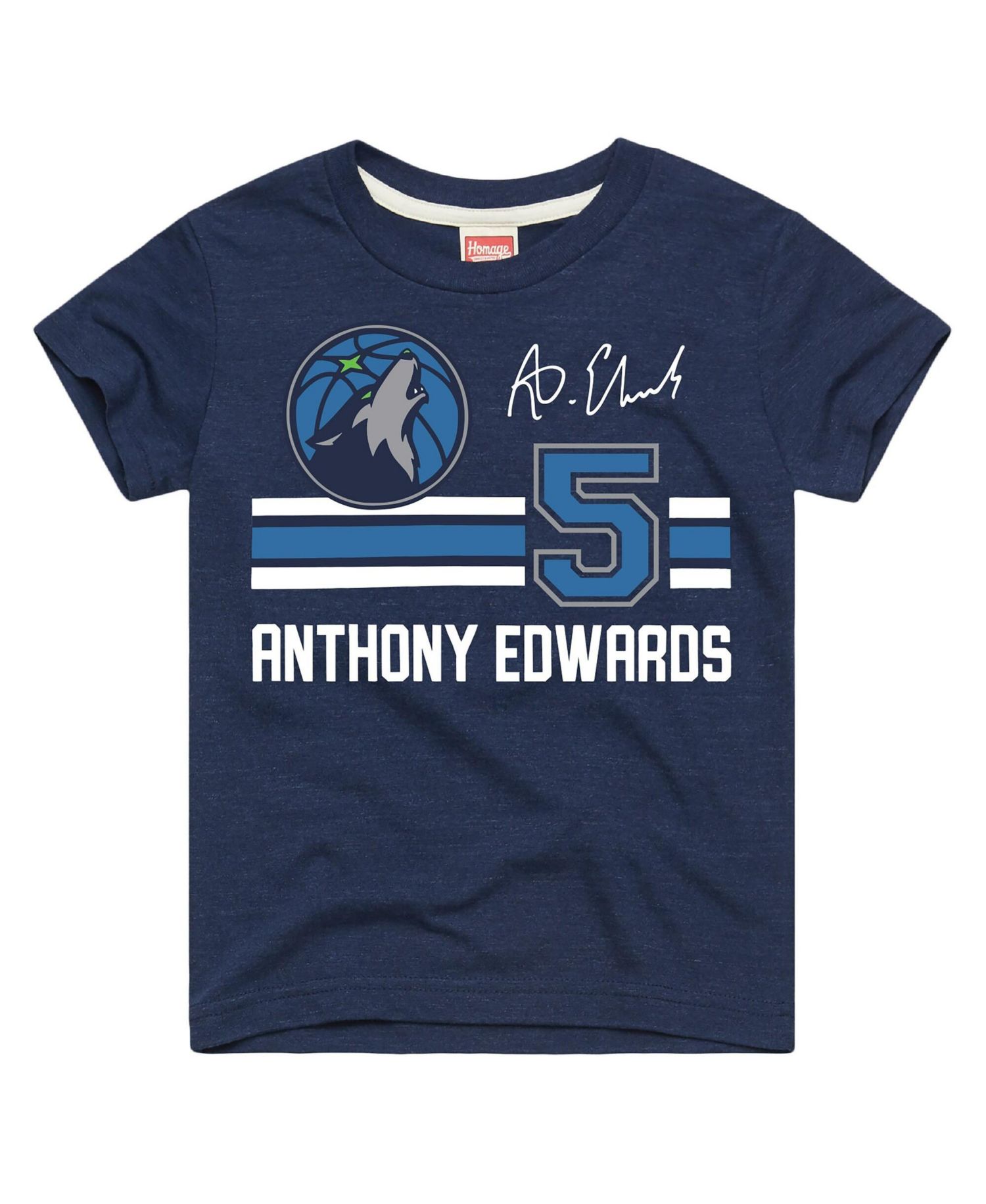 Big Boys and Girls Anthony Edwards Navy Minnesota Timberwolves Remix Signature Name & Number Tri-Blend T-Shirt