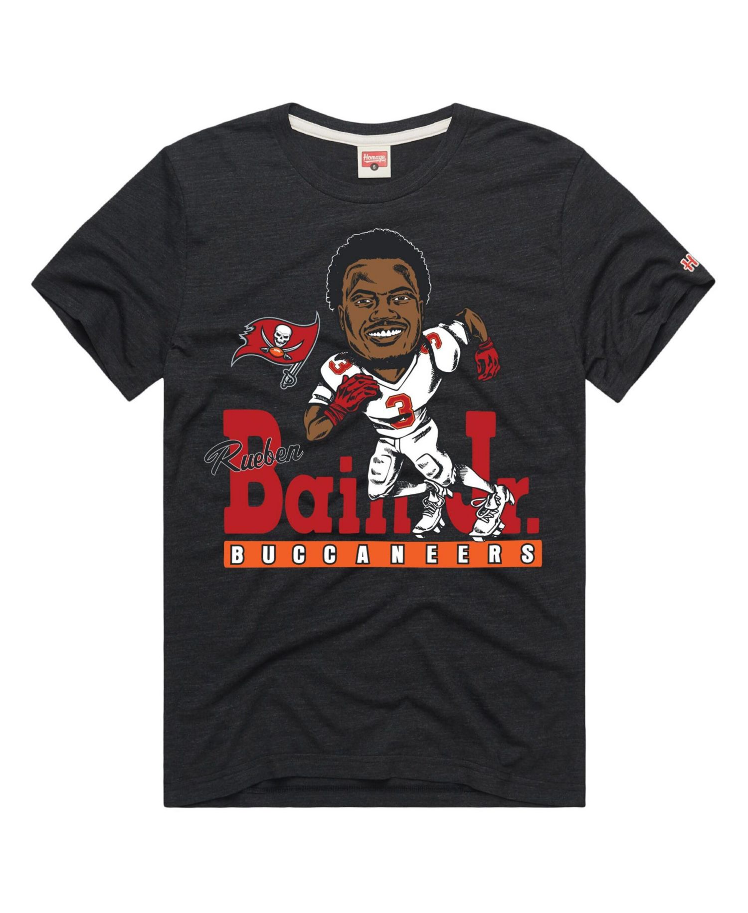 Men's and Women's Rueben Bain Jr. Charcoal Tampa Bay Buccaneers Caricature Player Graphic Tri-Blend T-Shirt