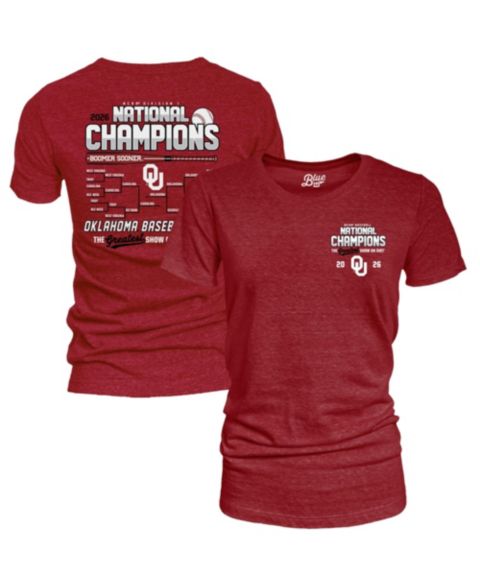 Женская футболка Blue 84 Crimson Oklahoma Sooners 2026 NCAA Baseball College World Series Champions Schedule