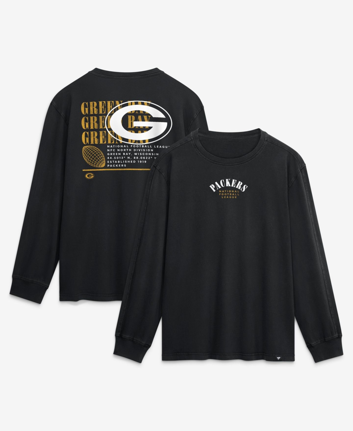 Мужская футболка Fanatics Black Green Bay Packers Relaxed Fullback Drive Long Sleeve Fashion — фото 1