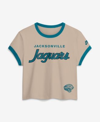 Women's Cream Jacksonville Jaguars Rewind Ringer Mod Cropped T-Shirt
