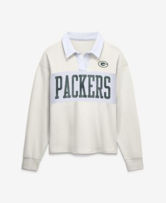 Women's Cream Green Bay Packers Heritage Play Action Rugby Long Sleeve Polo