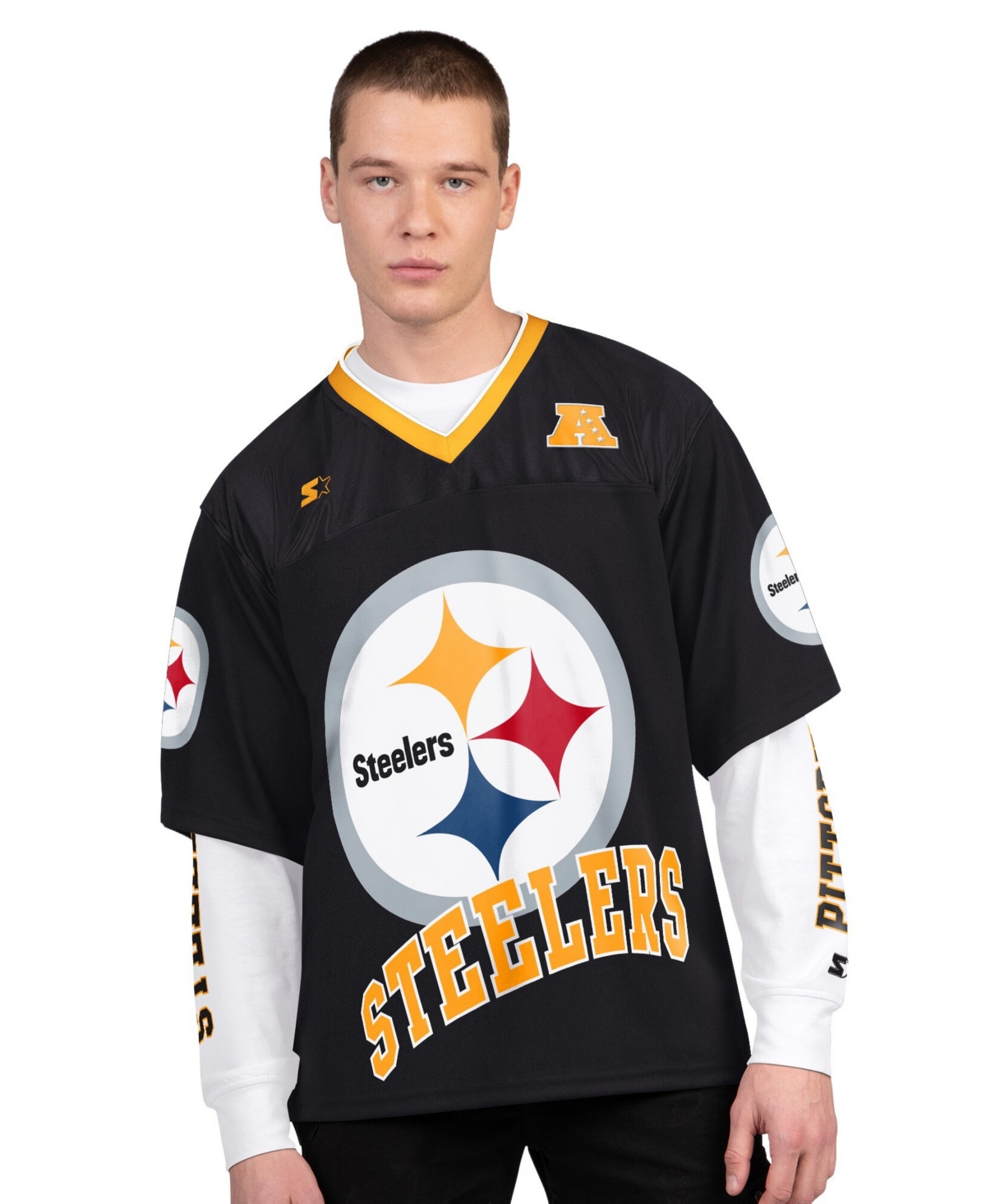 Starter Men's 2-Pack Black/White Pittsburgh Steelers Short Sleeve Long Sleeve Combo Pack T-Shirt - Black, White