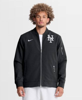 Men's Black New York Mets Authentic Collection Dugout Relaxed Full-Zip Bomber Jacket