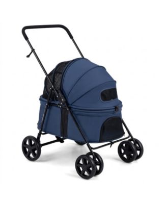 Foldable Pet Stroller with 180-Degree Canopy Swivel Wheels and One-Step Rear Brake