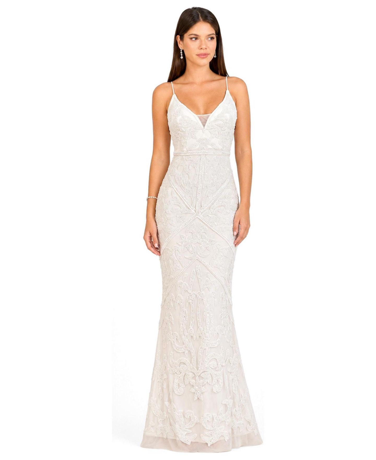Женское платье Lara Beaded Spaghetti Strap Fitted Gown, цвет: Слоновая кость — фото 3