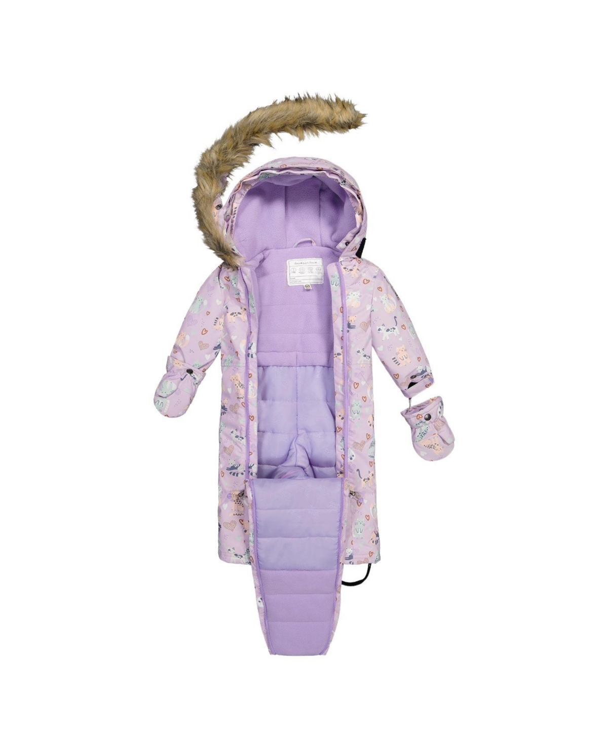 Deux par Baby Girls One Piece Snowsuit Adapted for Car Seats Cat Print