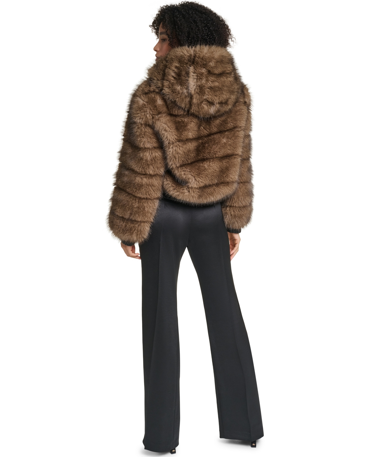 Karl Lagerfeld Paris Women's Hooded Faux Fur Bomber Jacket