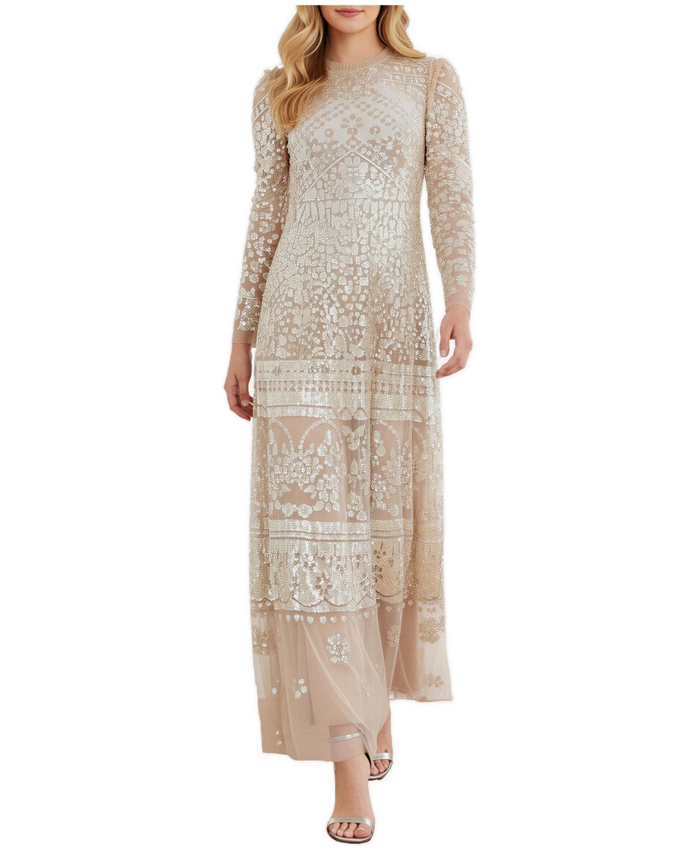 Женское платье Needle & Thread Aurora Sequin Long-Sleeve Gown, цвет: Золотой — фото 1