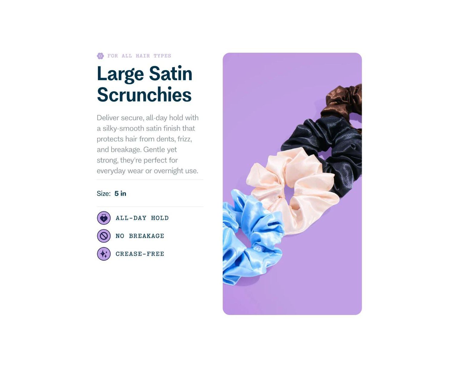 Large Satin Hair Scrunchies Soft, No Breakage Scrunchies Perfect for Thick Hair and Bedtime Wear 4 Pack