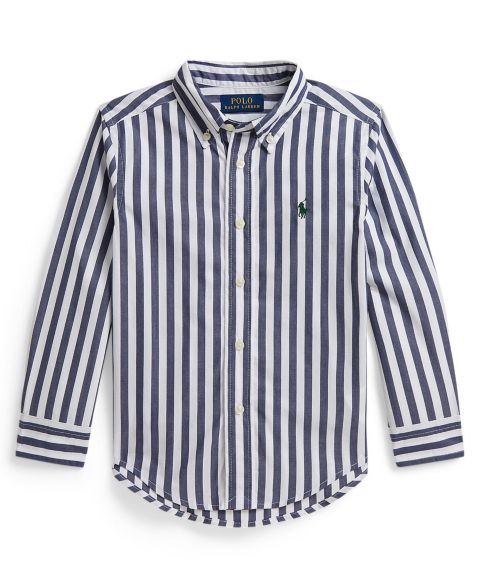 Рубашка Polo Ralph Lauren Striped Cotton Poplin Shirt для мальчиков, цвет: Тёмно-синий белый