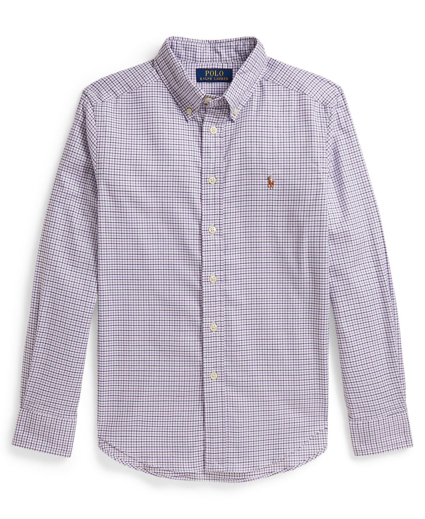 Рубашка Polo Ralph Lauren Checked Performance Oxford Shirt для мальчиков, цвет: Белый фиолетовый разноцветный — фото 1