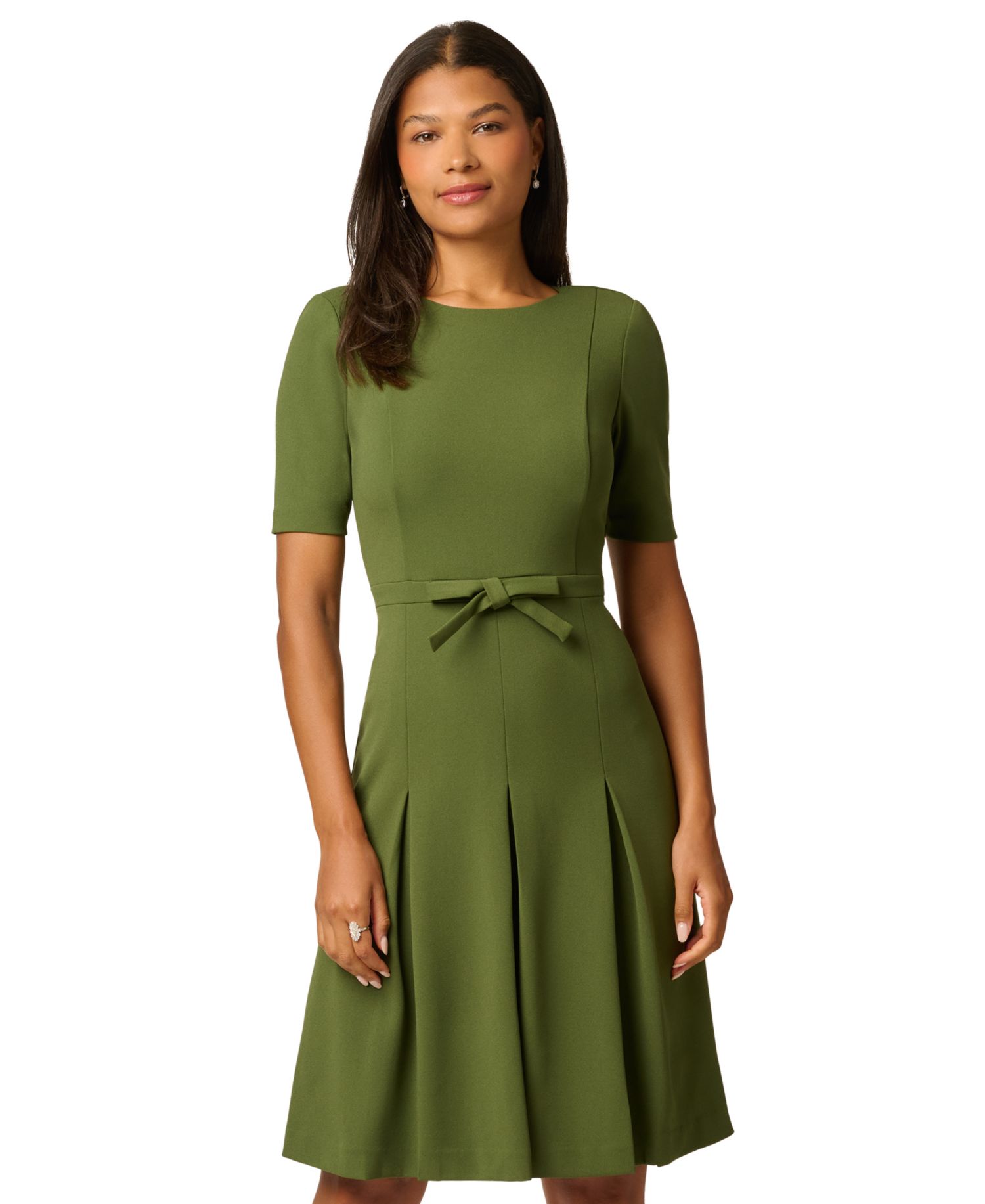 Petite Bow-Front Pleated A-Line Dress