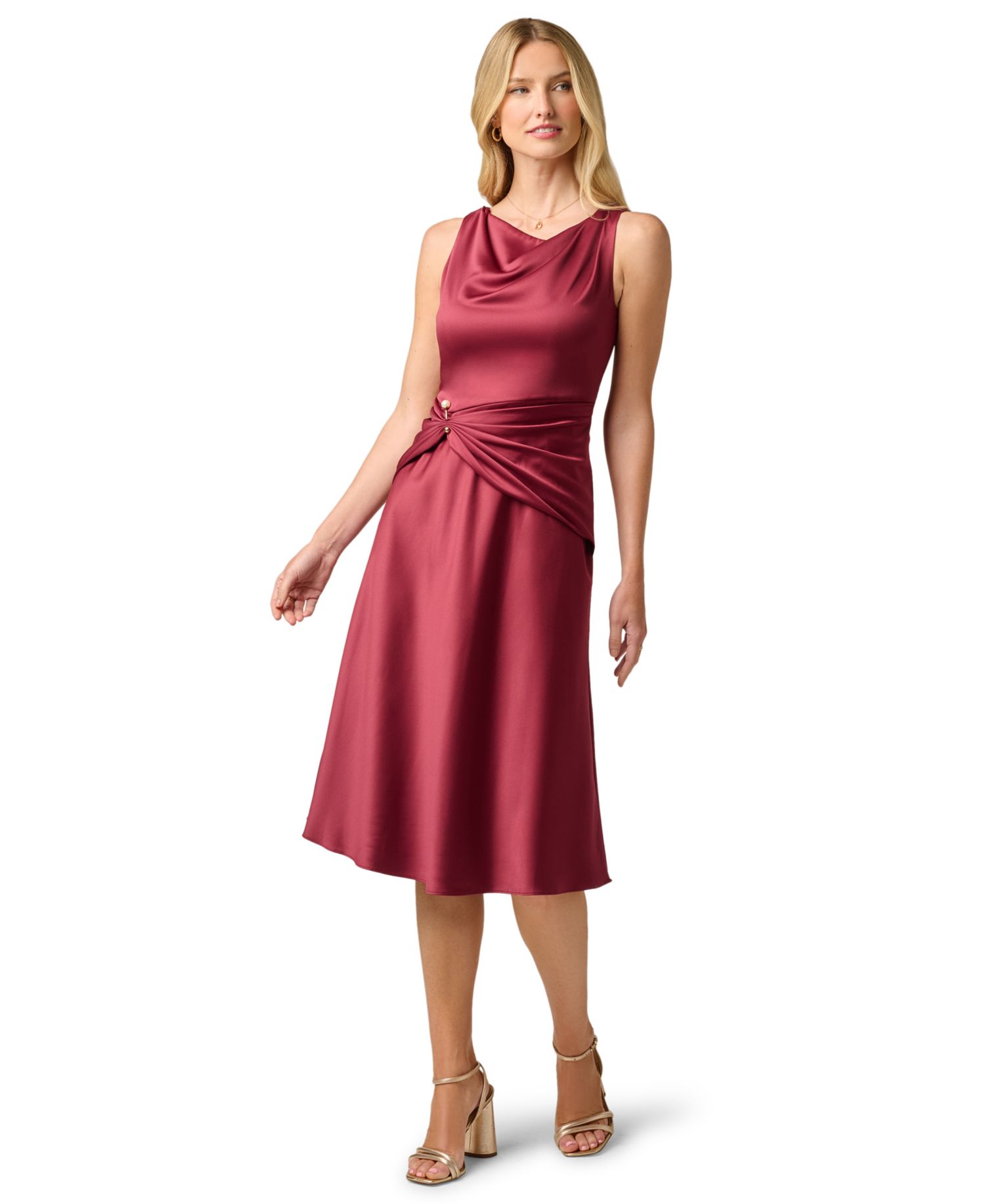 Women's Cowl Neck Draped A-Line Midi Dress