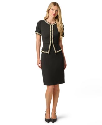 Women's Imitation Pearl-Trim Peplum Crepe Sheath Dress