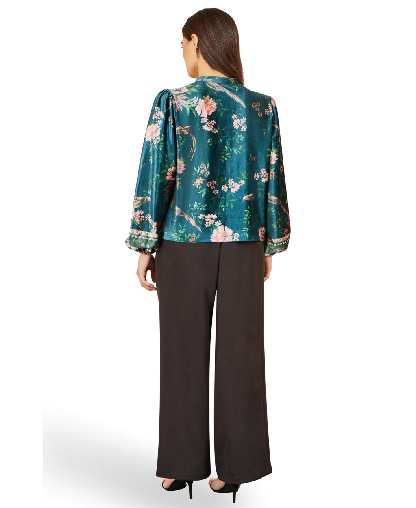 Женская блузка Yumi Floral Tie Neck Velvet, цвет: Зелёный — фото 3