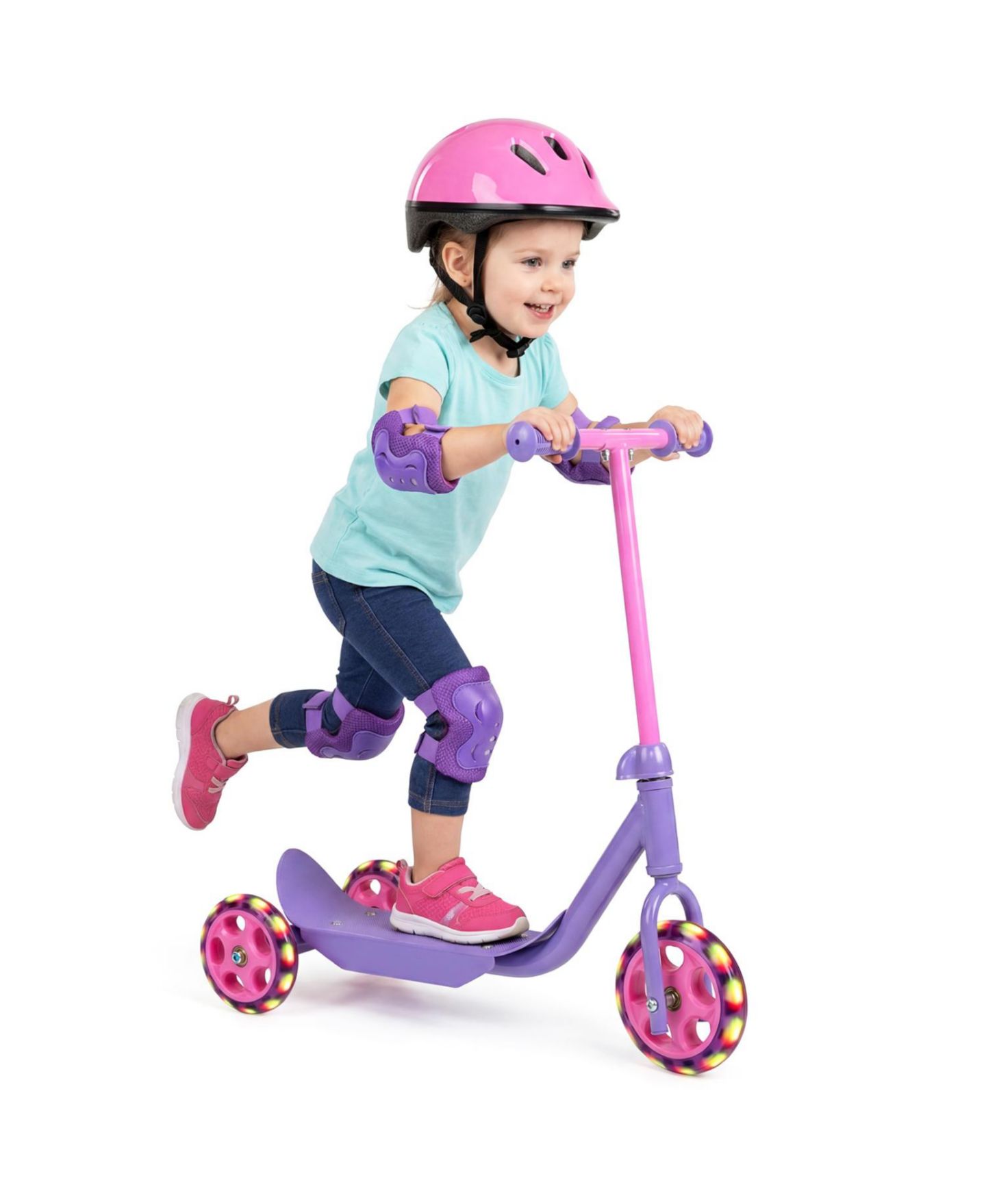 Детская игрушка Slickblue Kids 3-Wheel Scooter with LED Wheels and Anti-Slip Deck, цвет: Розовый / Фиолетовый — фото 3