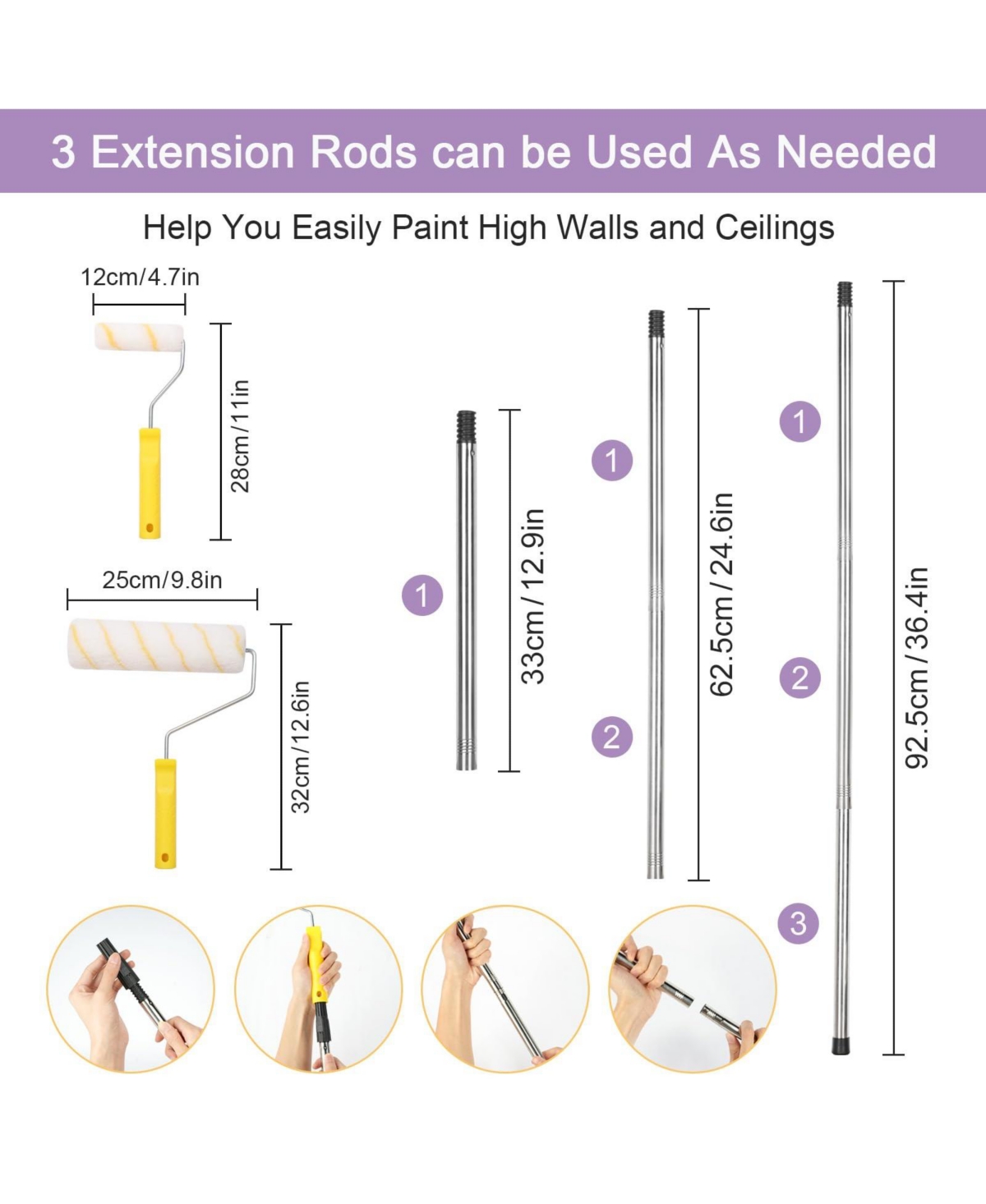 Xdovet Roller Set Frame Extension Rod Brush Scraper Painting Supplies