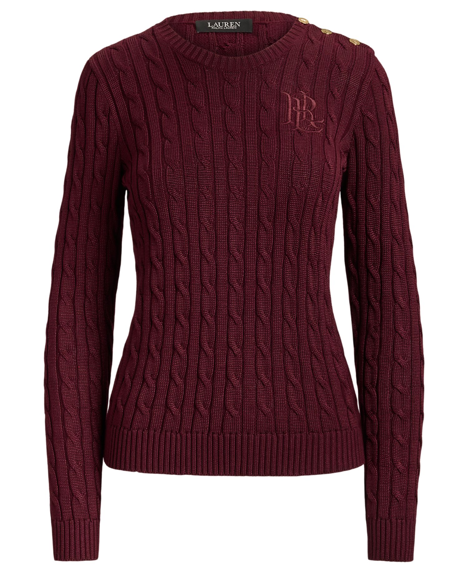 Petite Button-Trim Cable-Knit Sweater