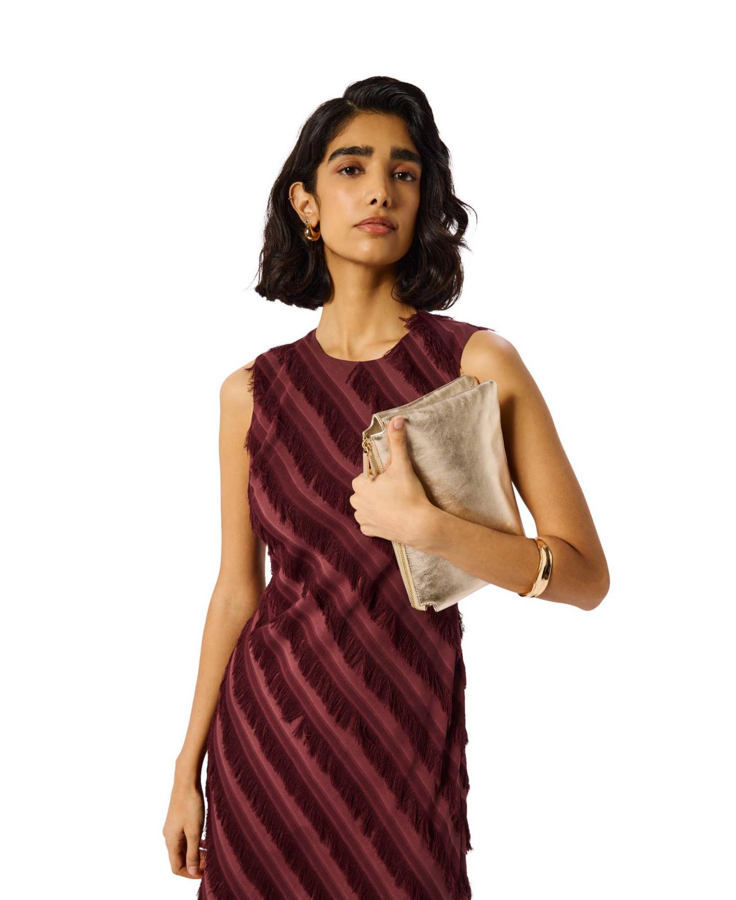 Женское платье Whistles Fringe-Textured Sleeveless Midi, цвет: Коричневый — фото 4