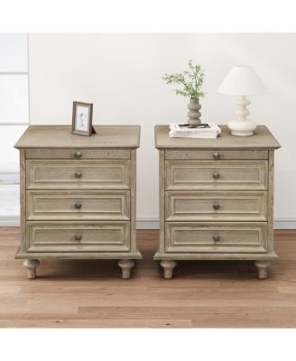 Farmhouse Nightstands Set of 2 with 4 Drawers and Hidden Pull-Out Shelf
