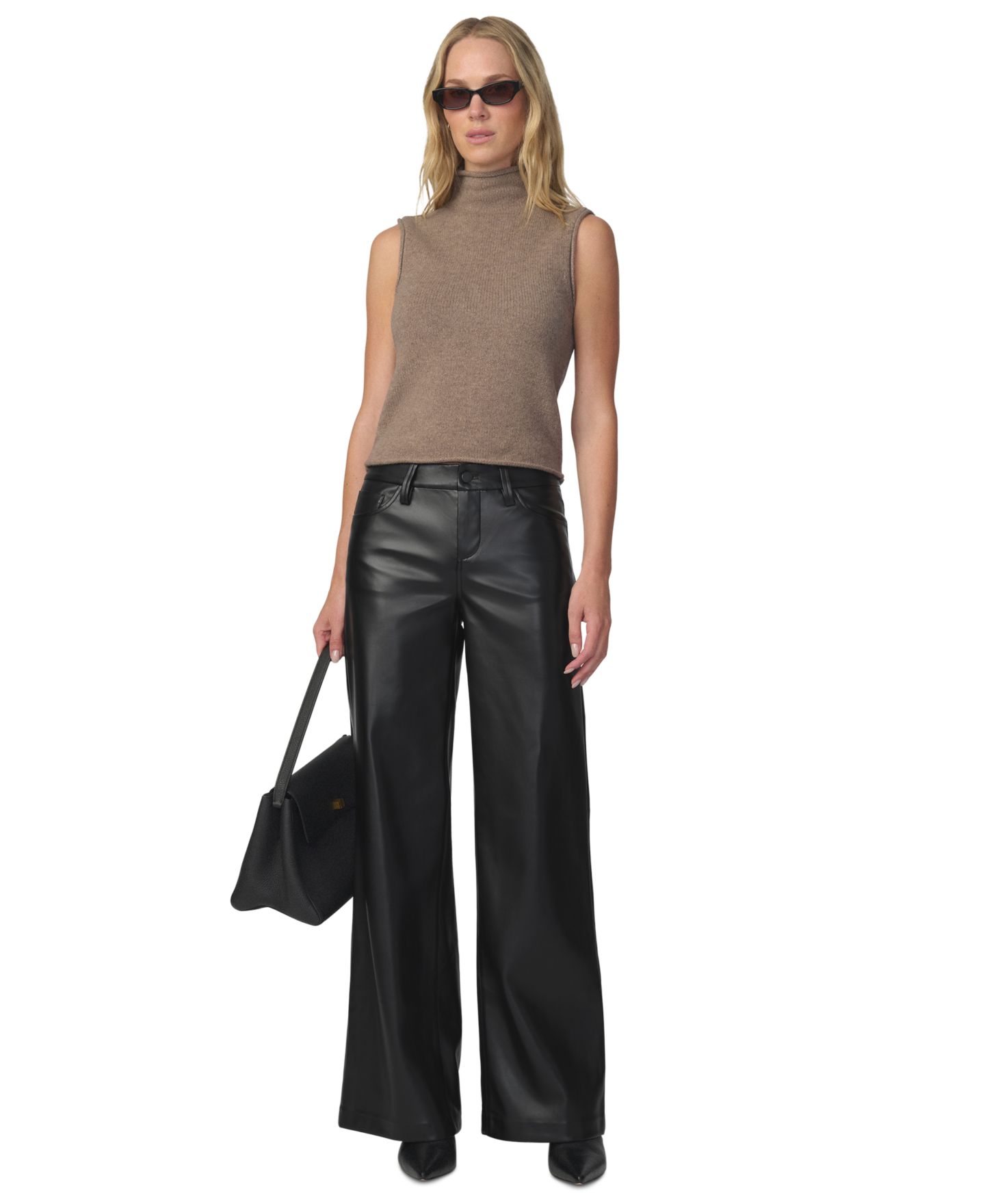 Женские брюки Joe's Jeans Lou Lou Faux Leather Wide-Leg, цвет: Чёрный — фото 6