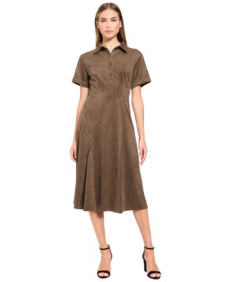 Women's Collared Button-Front A-Line Midi Dress