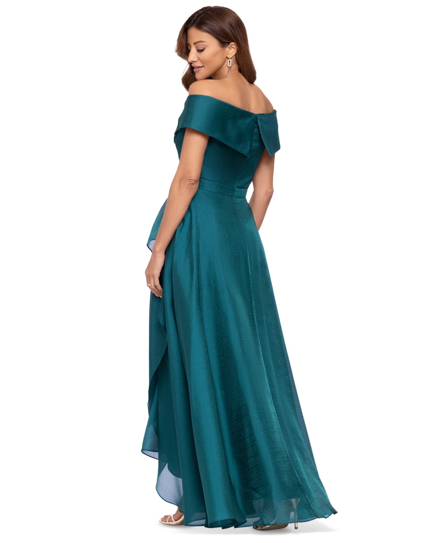 Женское платье XSCAPE Sweetheart Neck Off-The-Shoulder Ruffle Long, цвет: Изумрудный — фото 4