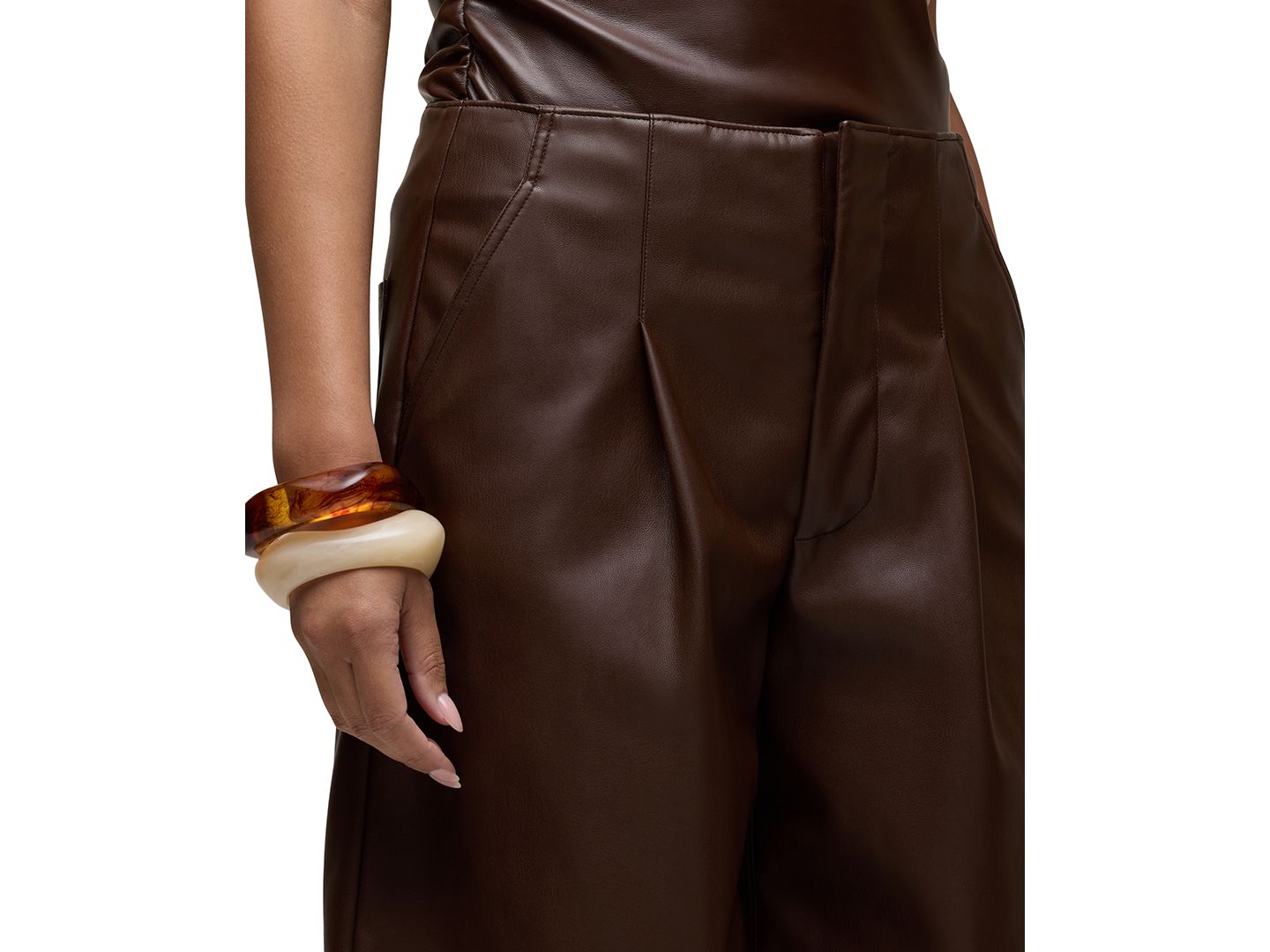 Женские шорты Hudson Jeans Pleated High-Waisted Faux-Leather Wide-Leg, цвет: Chicory Co — фото 3
