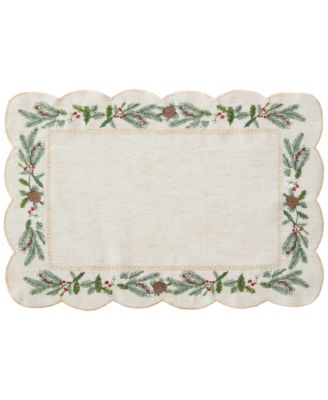 Rustic Winter Botanical Embroidered Placemat, 13" x 19"