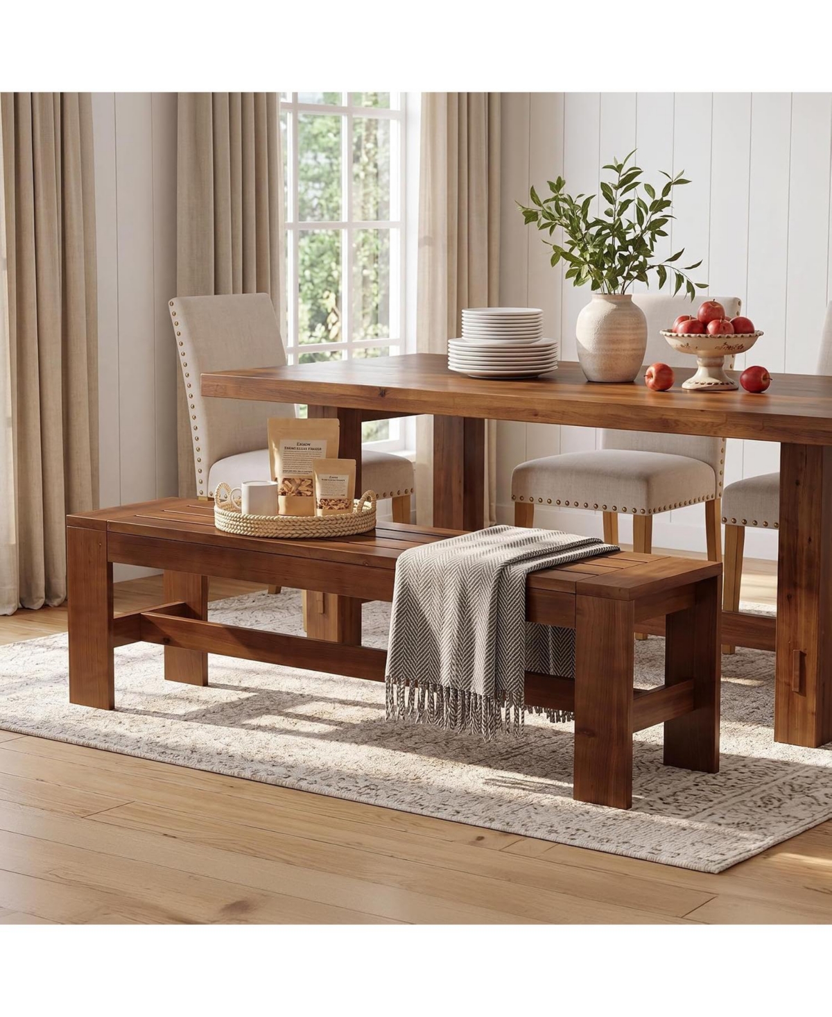 Tribesigns 55'' Solid Wood Dining Bench, Farmhouse Kitchen Table Bench for Dining Room | Long Wood Bench, Farmhouse Dining Table Bench
