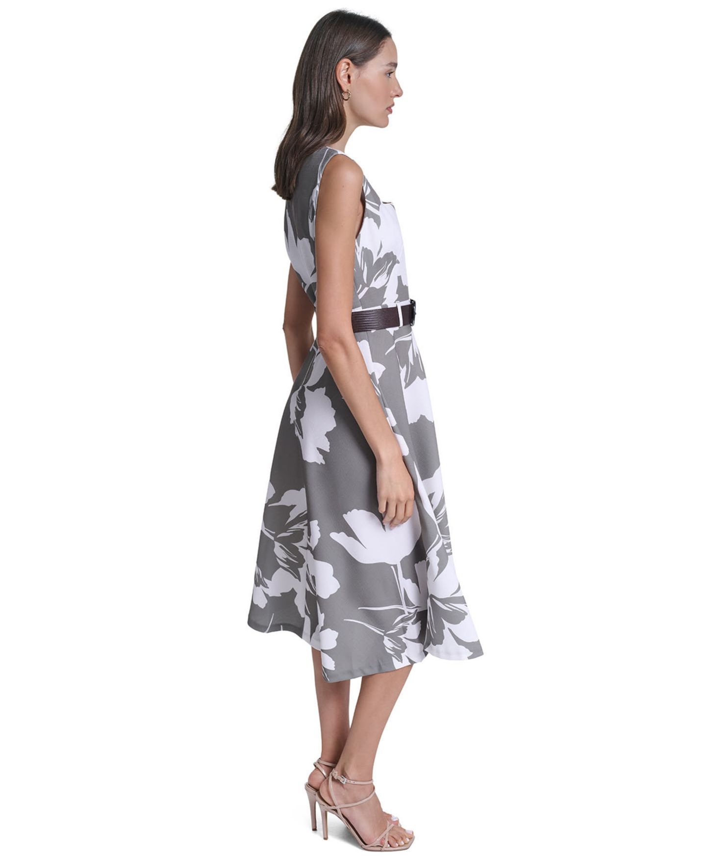 Женское платье Calvin Klein Floral Square Neck Midi, цвет: Оливковый / Кремовый — фото 3