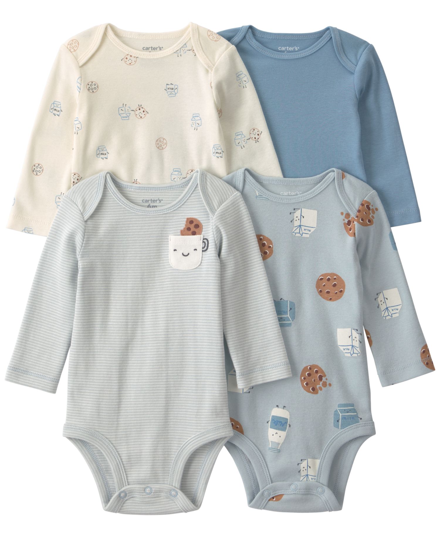 Baby Boys' Milk & Cookies Round Neck Bodysuits, 4-Pack