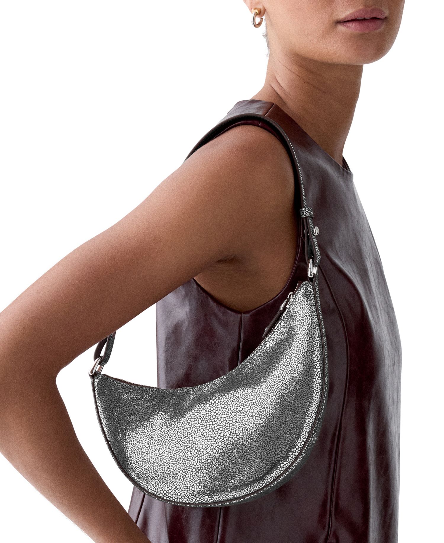 Metallic Dot Printed Small Shoulder Handbag