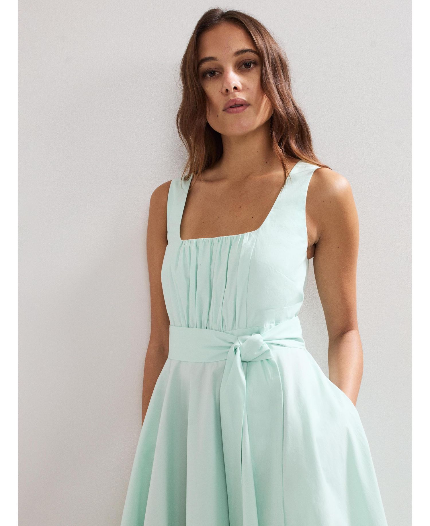 Women's Melinda Square Neck Tie Waist Midi Dress
