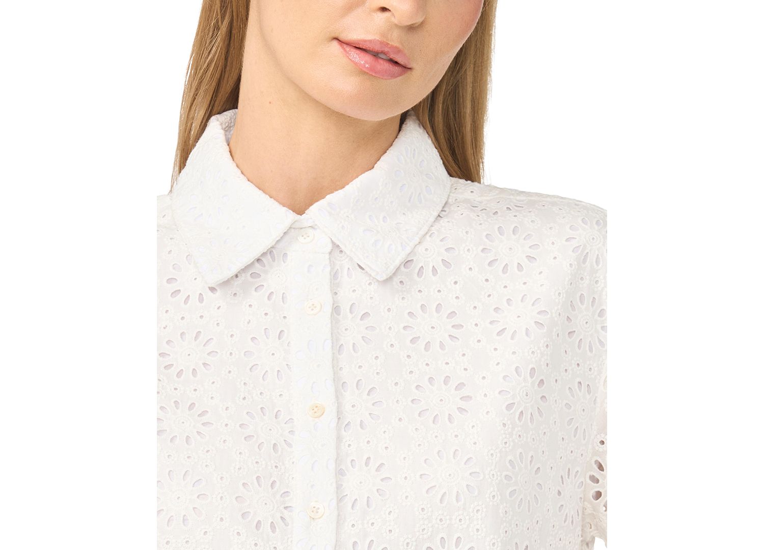 Women's Eyelet Short-Sleeve Button-Down Blouse