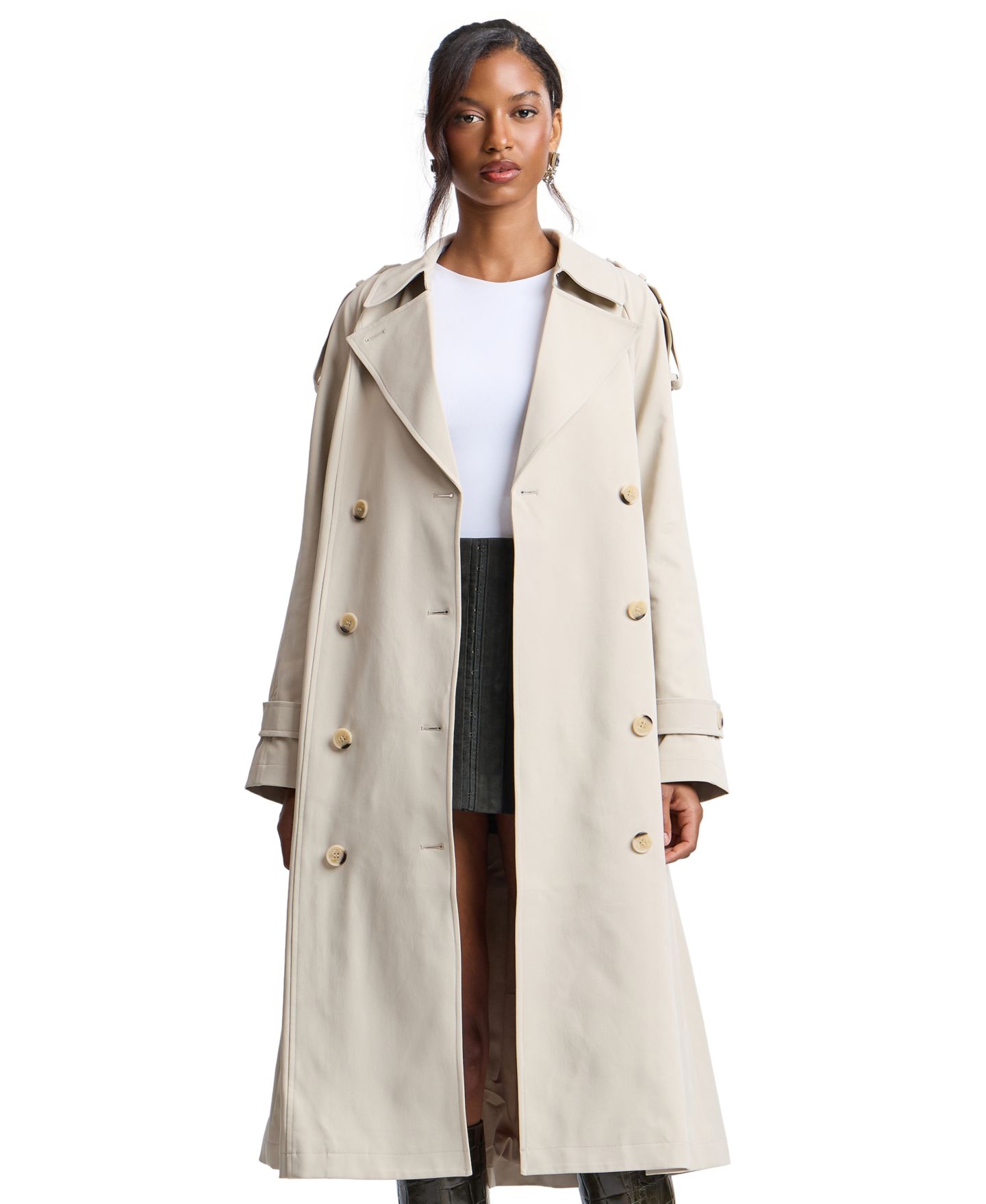 Женское пальто Avec Les Filles Belted Double-Breasted Cocoon Trench, цвет: Костяной — фото 1